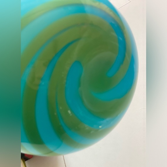 Christmas Holiday Themed Handblown Murano Glass Italian XL Vase Swirl Blue Green - Picture 3 of 6